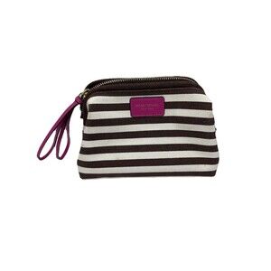 Henri Bendel New York Brown and White Stripe Zip up Makeup Cosmetic Bag